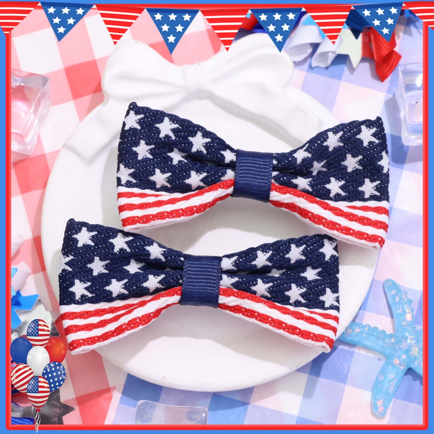 FARSYOD Hair Bow 4th of July Bows for Girls American Flag Hair Clips Patrioctic Bowknot Barrette USA Hairpin Red White Blue Accessories for Independence Day