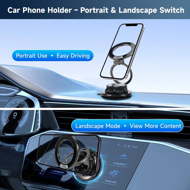 CHTXXLSZ Magnetic Car Phone Holder, 360° Adjustable Suction Cup Universal Phone Mount, Multi-Scene for Car Office Gym Home, Compatible with iPhone 17/16 Pro Max & Other Magnetic Phones (Black)