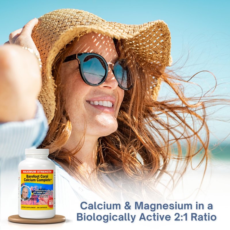 Barefoot Coral Calcium Complete 240 Count - Coral Calcium 1500mg Capsules - Bone Health - 72 Trace Minerals, Calcium, Magnesium & Vitamin D3 - Developed by Bob Barefoot