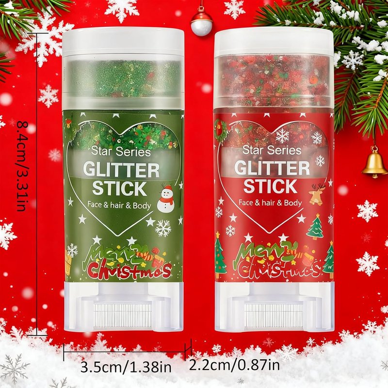 Christmas Body Glitter Stick - Waterproof Face & Hair Glitter for Kids & Adults | Long-Lasting Red Gel for Festivals & Concerts
