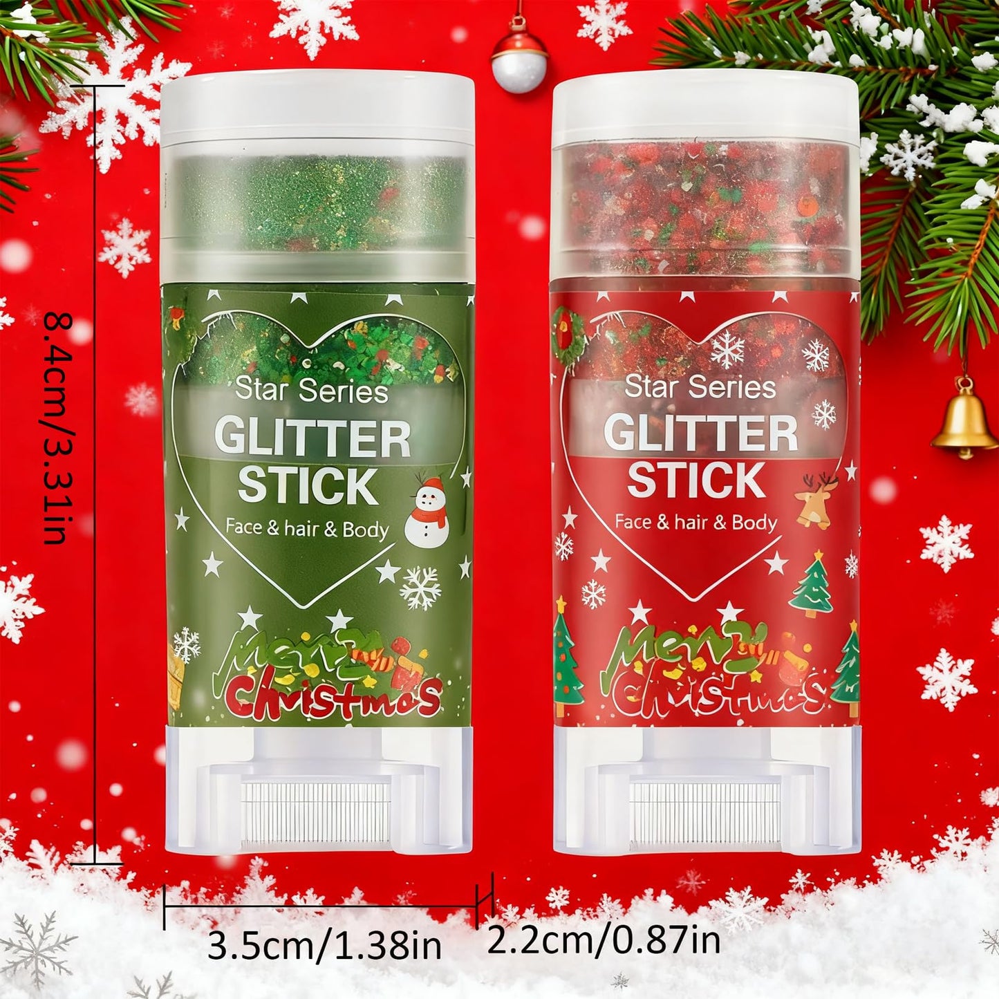 Christmas Body Glitter Stick,Face Hair Glitter for Kids Women Makeup,Waterproof Christmas Hair Accessories,Singer Concert Festival Rave Glitter Gel,Mermaid Sequins Long Lasting Face Paint Gel Kit,Red