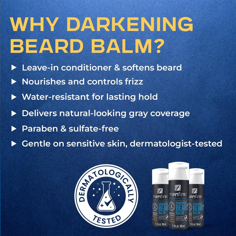MENFIRST Darkening Beard Balm for Men with Sensitive Skin – Gray & White Hair Reducing Leave-In Conditioner with Keratin, Collagen & Vit. E – Dark Shades – 1 Fl Oz (Pack of 1)
