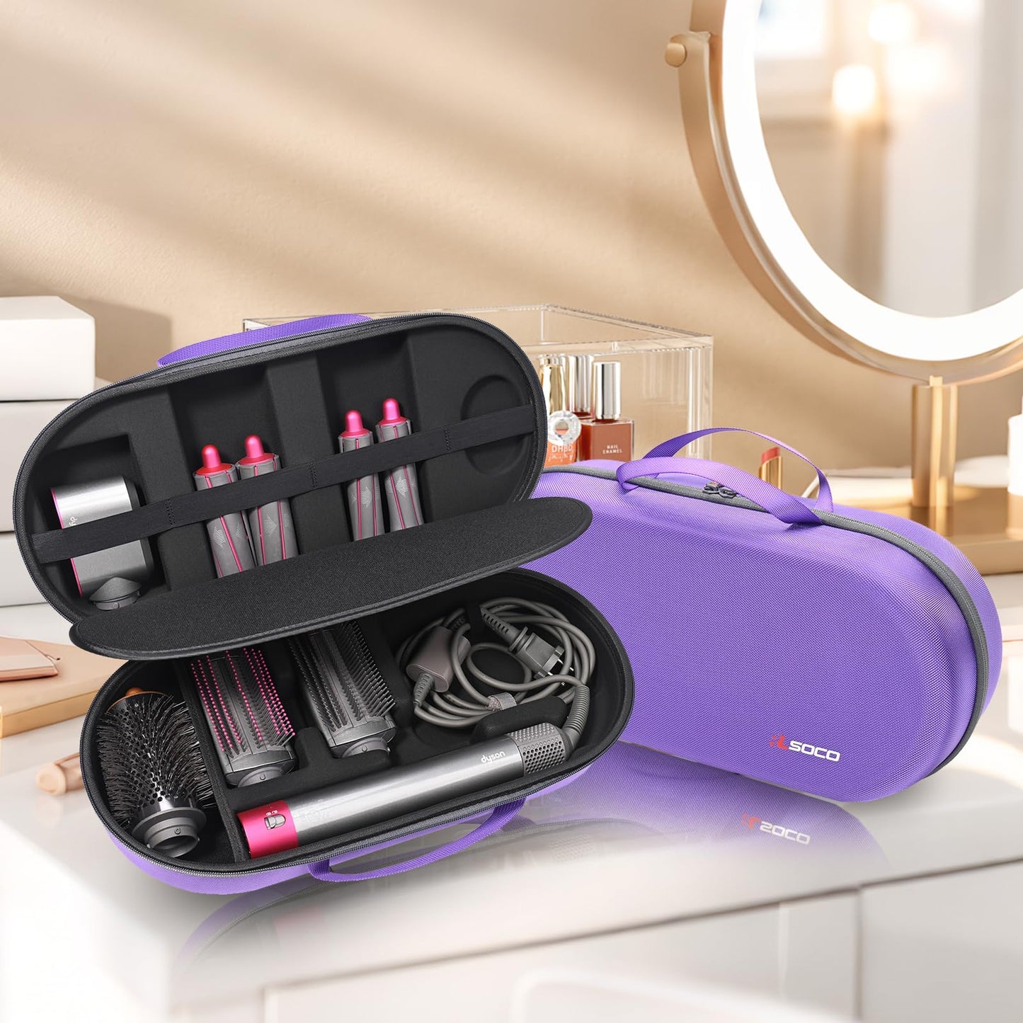 RLSOCO Hard Case for Dyson Airwrap i.d./Airwrap Co-anda2x Multi-Styler and Dryer - Fits 4pcs Long Barrels or Short Barrels - Violet (Case Only,Hair Styler is not Included)