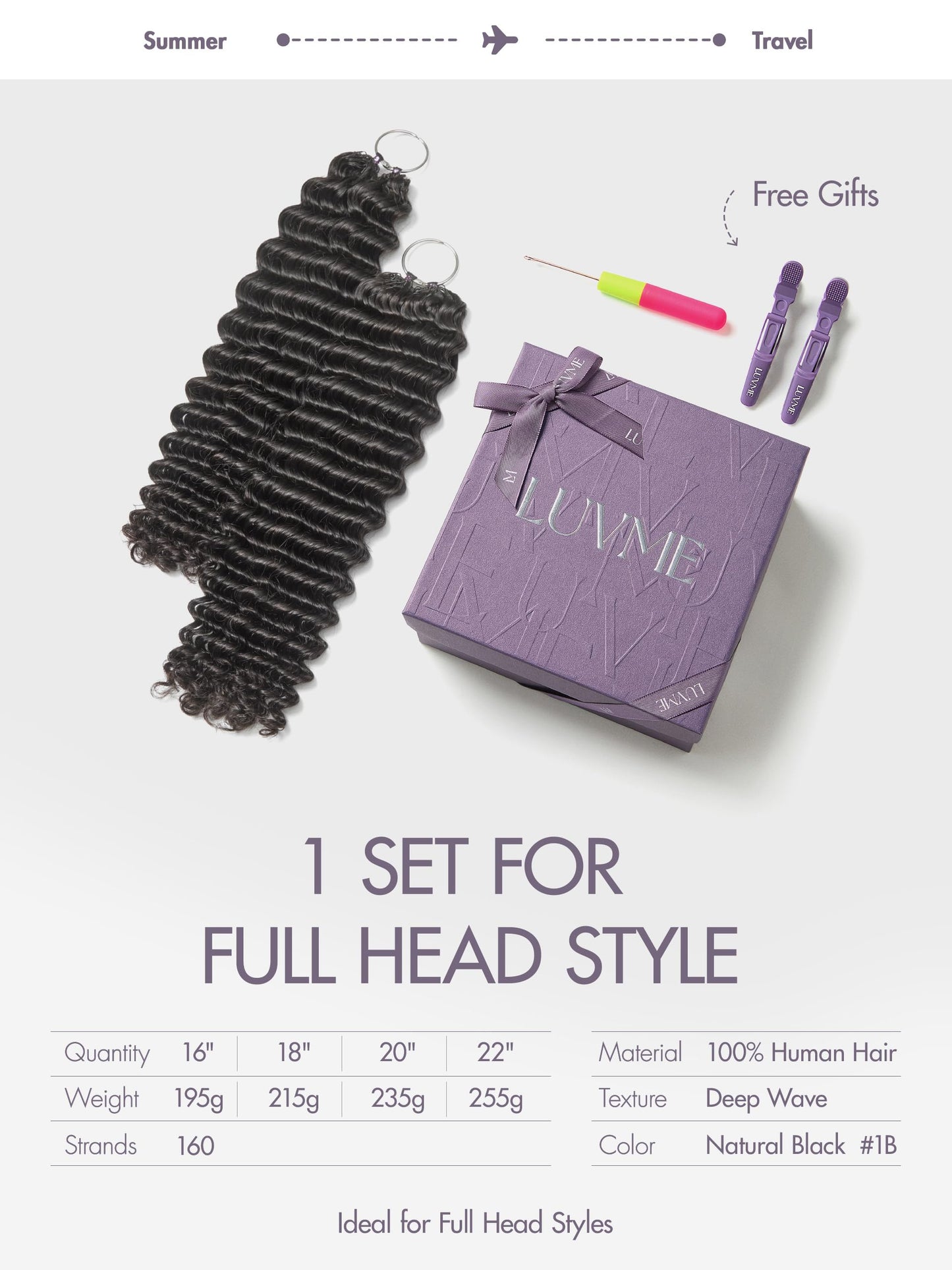 LUVME Deep Wave Miracle Knots Crochet Human Hair, 18 Inch 215g About 200 Strands, Pre-Separated Feather Crochet Hair for Black Women, Natural Black, Full Volume Protective Style