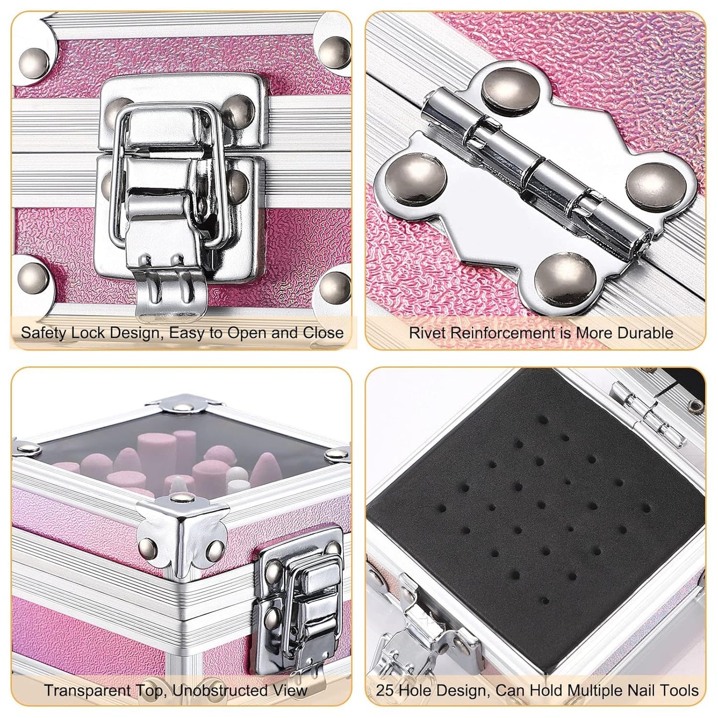 KACHIMOO Nail Drill Bit Holder,25 Holes Nail Art Polishing Grinding Drill Bit Holder Organizer Container Professional Nail Art Tool,Pink