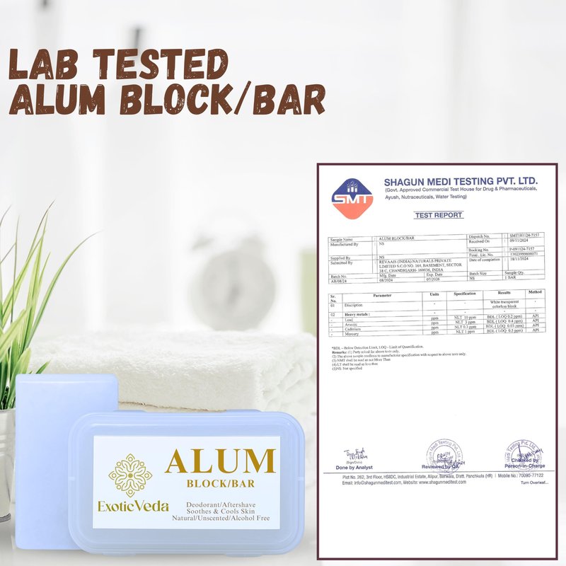 Exotic Veda Piedra de Alumbre Alum Stone 100% Pure Alum Block – Potassium Alum Crystal Stone | Natural, Unscented Deodorant & Aftershave Soothes Razor Burn, Stops Bleeding, Non-Staining, Alcohol-Free