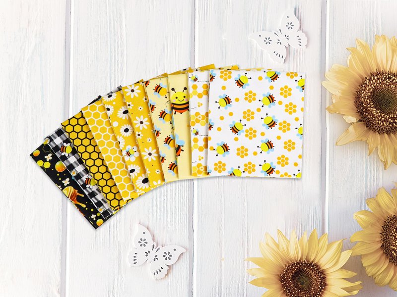 Craftido -25 Options- 100% Cotton Quilting Fabric Bundles 10pcs Fat Quarters 18”x21”-Medium Weight 5.2 oz- Soft Cotton for Quilting, Sewing Project, Patchwork, DIY Crafts – Honey Bees