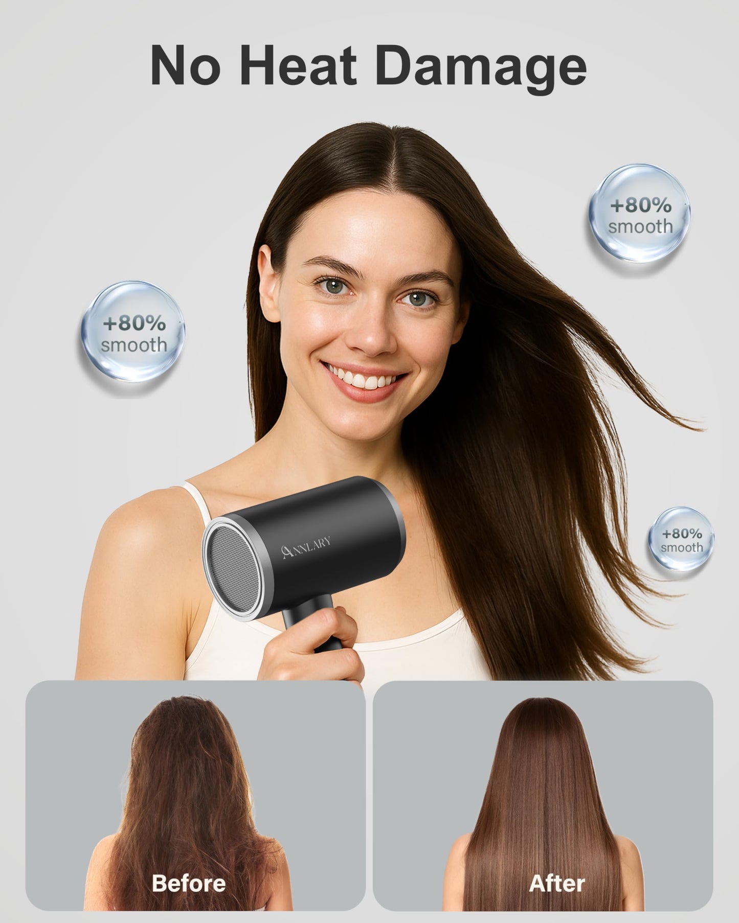 ANNLARY Dual Voltage Travel Hair Dryer with Diffuser & Comb, 1800W Portable Foldable Blow Dryer, Plasma Ionic Hairdryer for Frizz Control & Shine, Low Noise, 110V-120V/220V-240V European Use