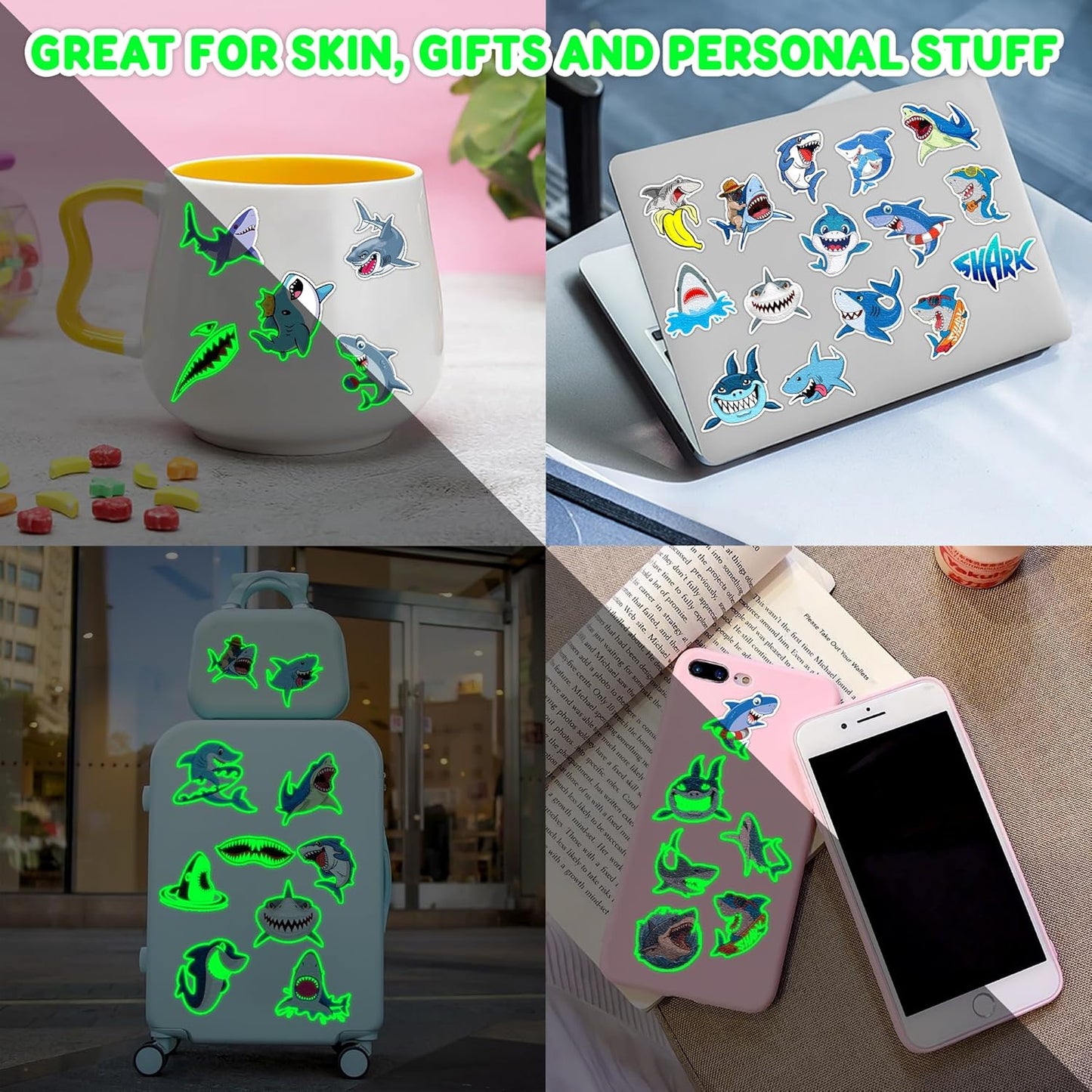 Glow In The Dark Shark Temporary Tattoos - 96 PCS Ocean Animal Party Decor | Fun Kids' Gifts & Rewards