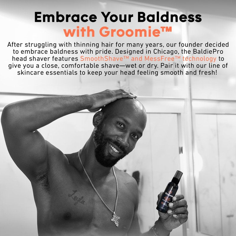 Groomie Natural Aftershave Serum for Bald Men - Mens Skin Care and After Shave for Head, Neck, Face & Chin - Soothing Balm to Tend Skin and Prevent Bumps and Razor Burn After Hair Removal - 1 OZ