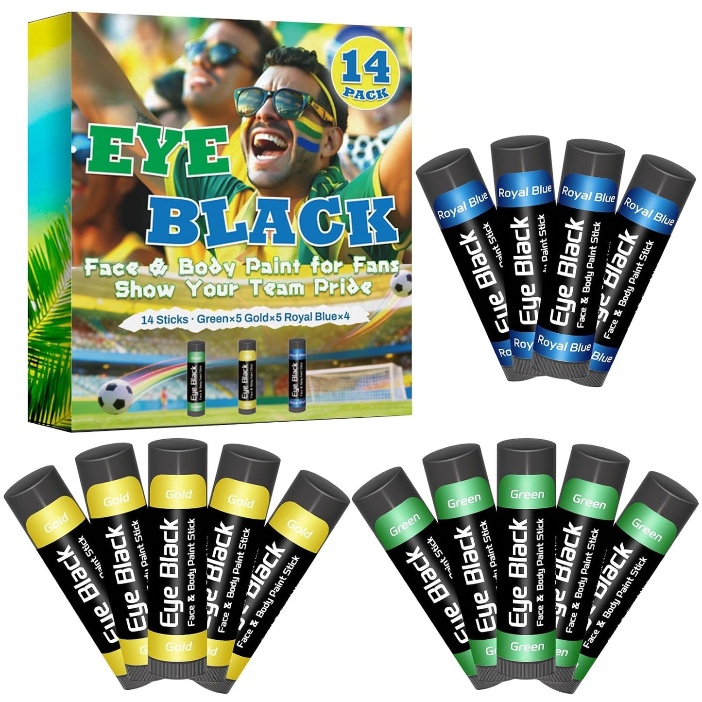 Argentina Eye Black Stick - 14 Pack Blue White Gold Face Paint for Football & Baseball | Glare Reducing Sports Accessories