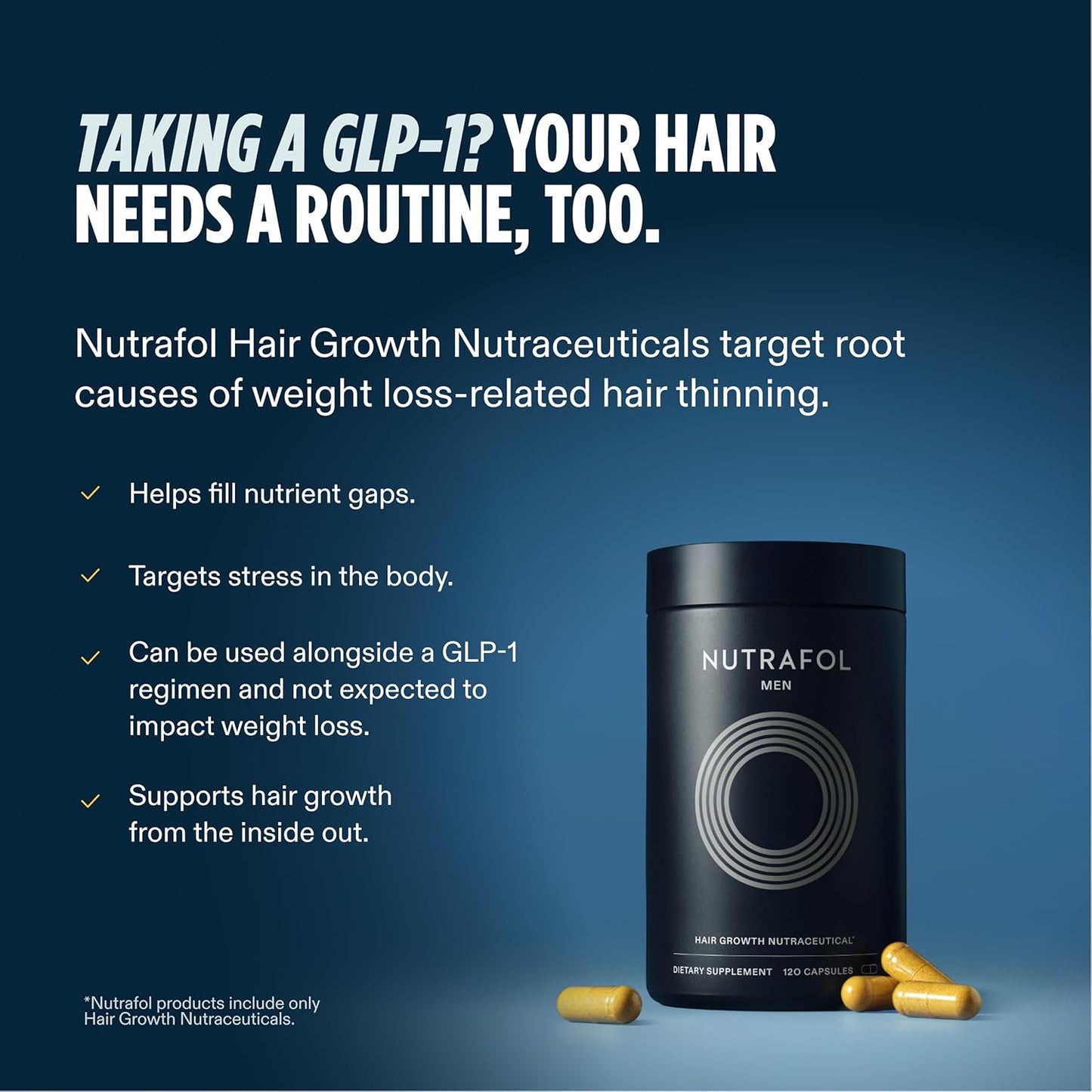 Nutrafol Men's Hair Growth Supplements - Clinically Tested for Thicker Hair | 1 Month Supply, Refill Pouch