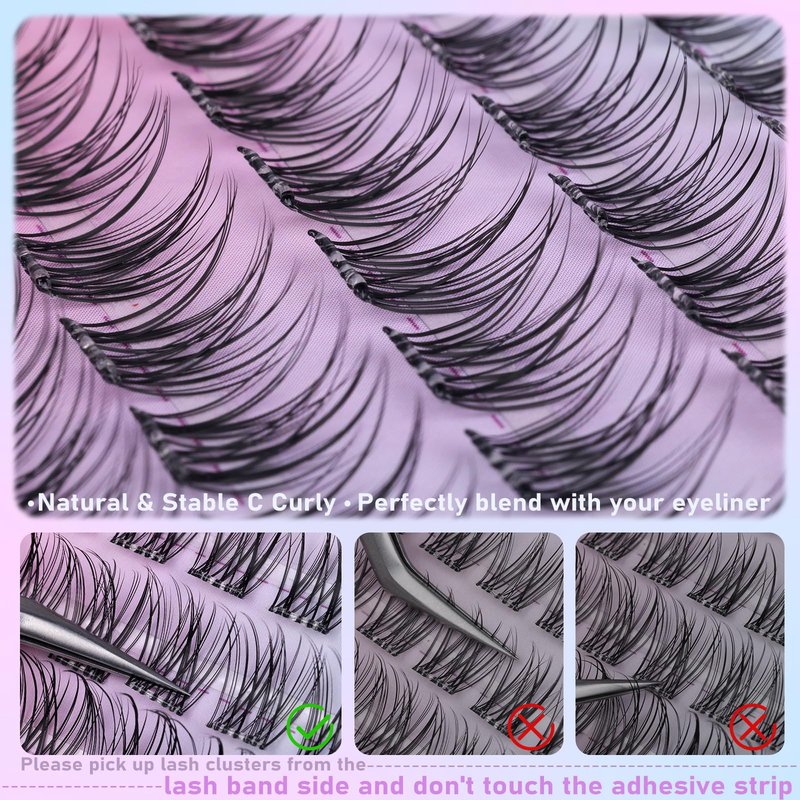Self Adhesive Eyelashes Natural Self Adhesive Lash Clusters Wispy Pre glued Eyelash Clusters 9-16mm Thin Band No Glue Lashes DIY Press on Cluster Lashes for clean girl makeup by zanlufly