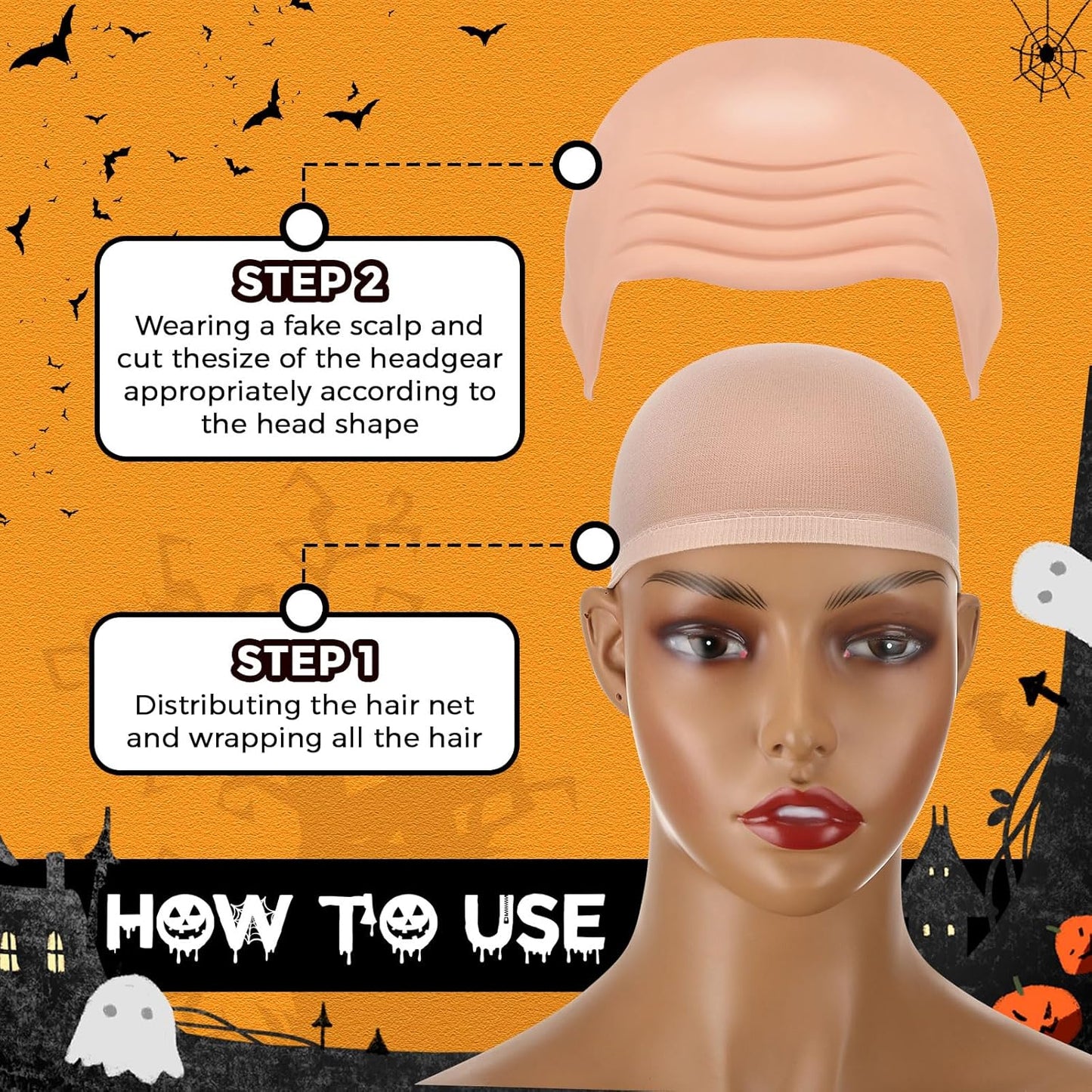 Bald Caps for Men & Women - 6 Pcs Latex Bald Head Wig Caps | Cosplay & Halloween Accessories (Beige, Medium)