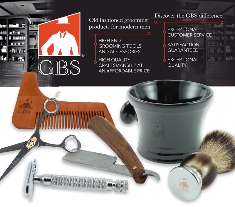 G.B.S Shaving Set, Long Handle Non-slip Knurled Razor Stand Shaving Brush, Shaving Bowl with G.B.S Natural Soap, 5 Blades
