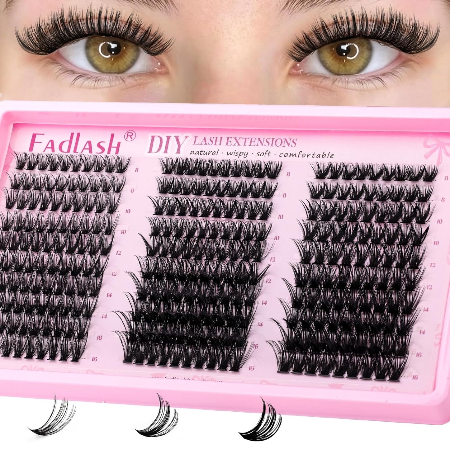FADLASH Lash Clusters - 40D/50D/60D Natural Eyelash Extensions | Wispy 8-16mm D Curl, Soft Thin Band for DIY Use