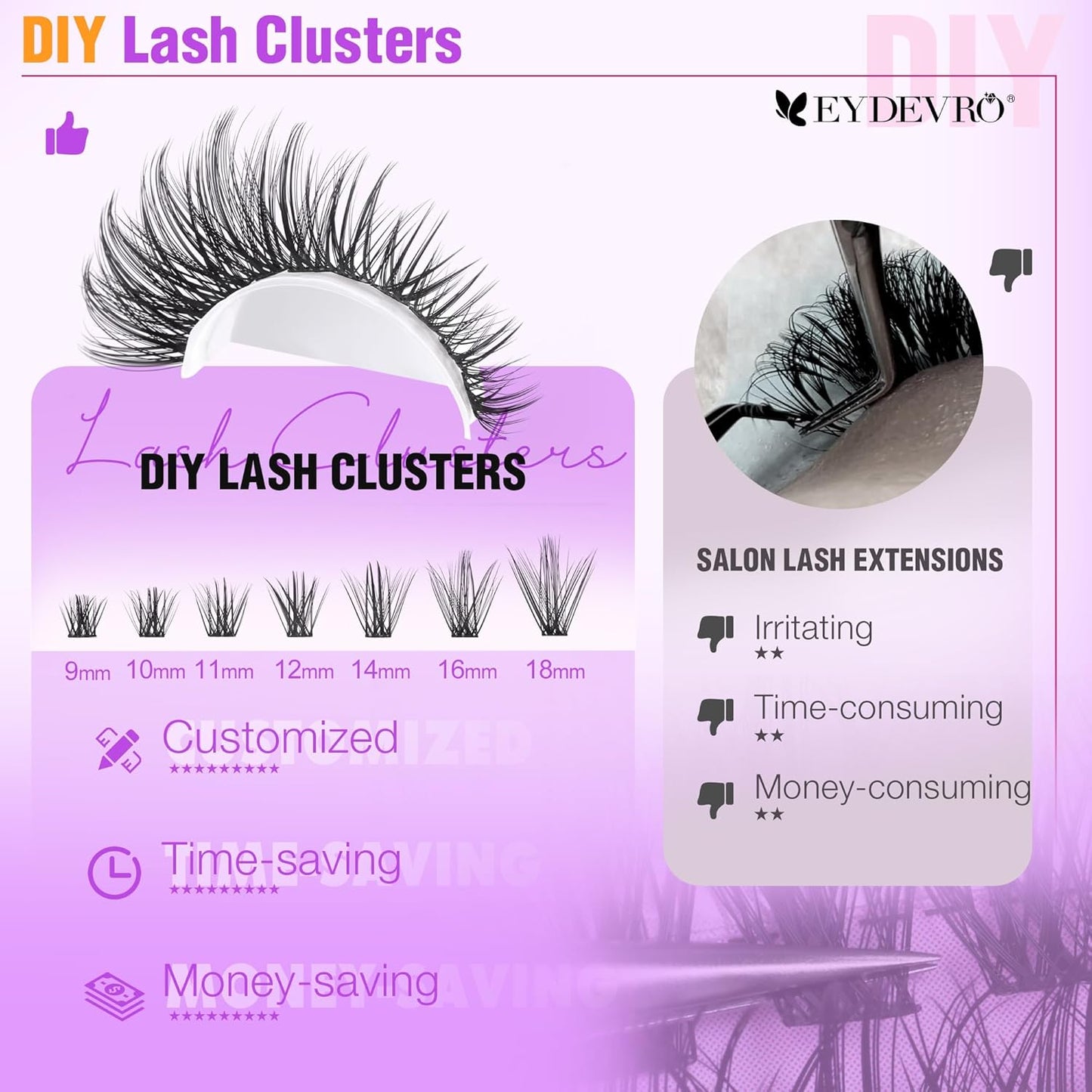 Wispy Lash Clusters - Natural 9-18mm Eyelash Extensions | 192 Pcs CD Curvature Individual Lashes for DIY Application