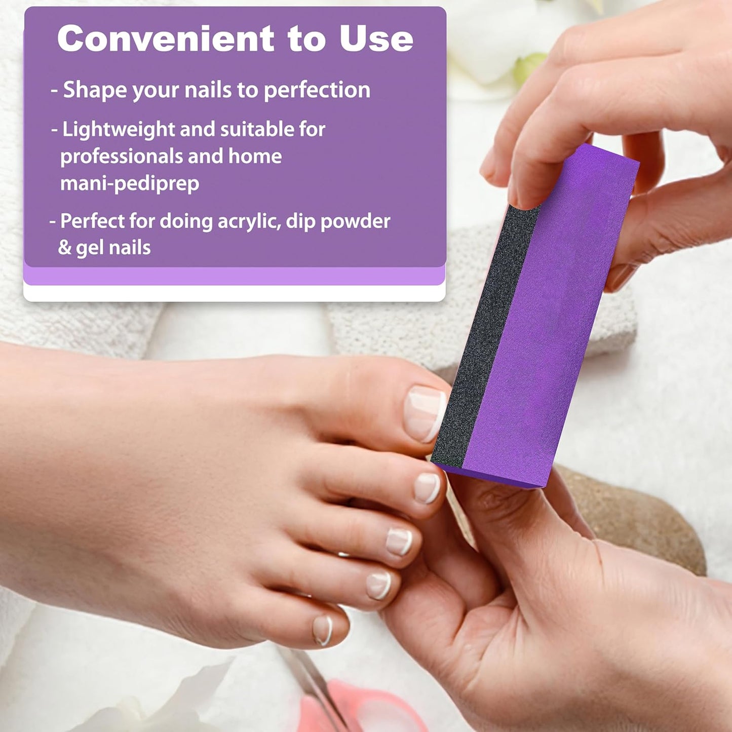 Nail Buffer Sanding Block Set - 100/100/180 Grit for Acrylic Nail Art | 5 Pcs in Black & Purple