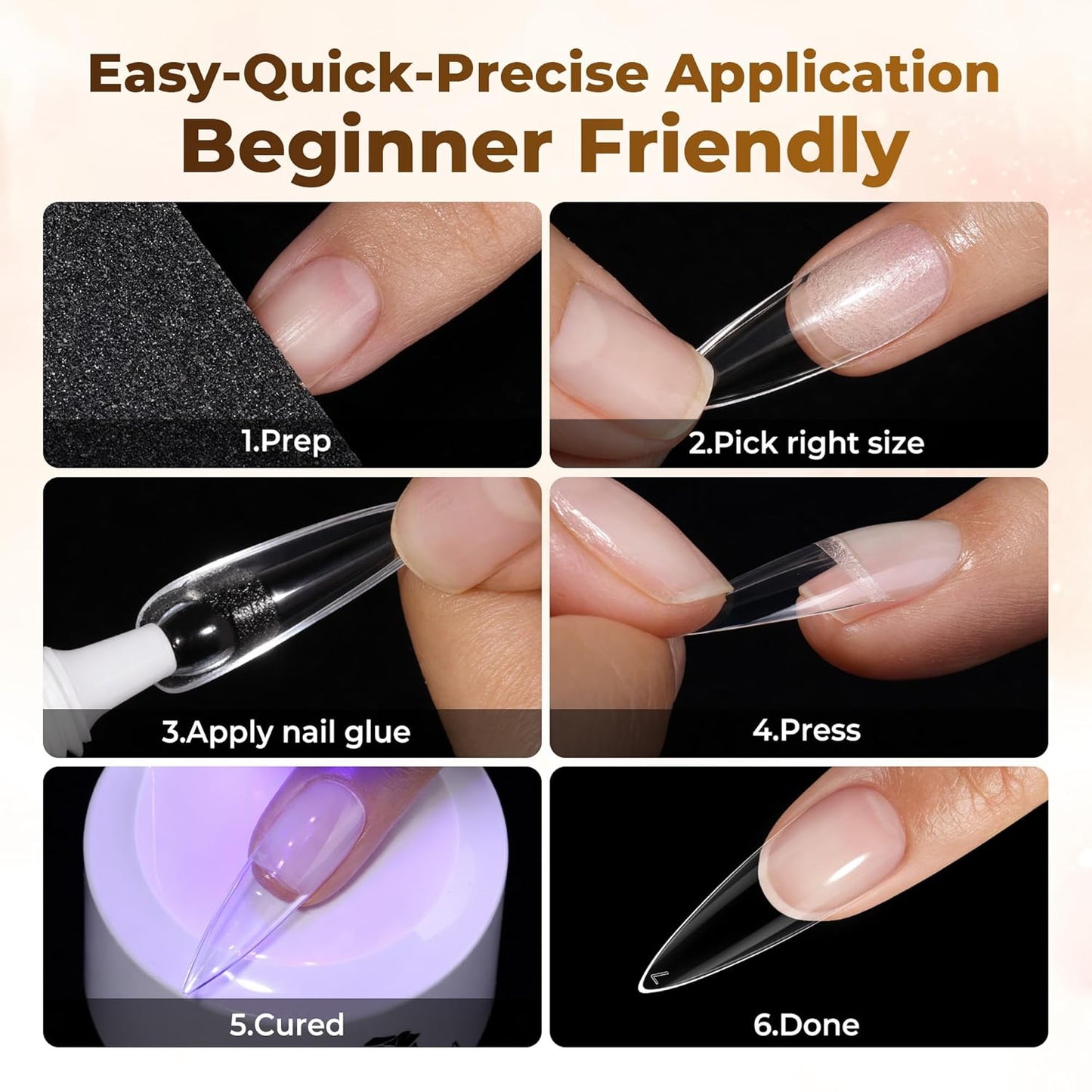 Long Stiletto Nail Tips - 504PCS Full Cover Pre-Etched Almond Clear Fake Nails | Sturdy Acrylic for DIY Extensions, 12 Sizes