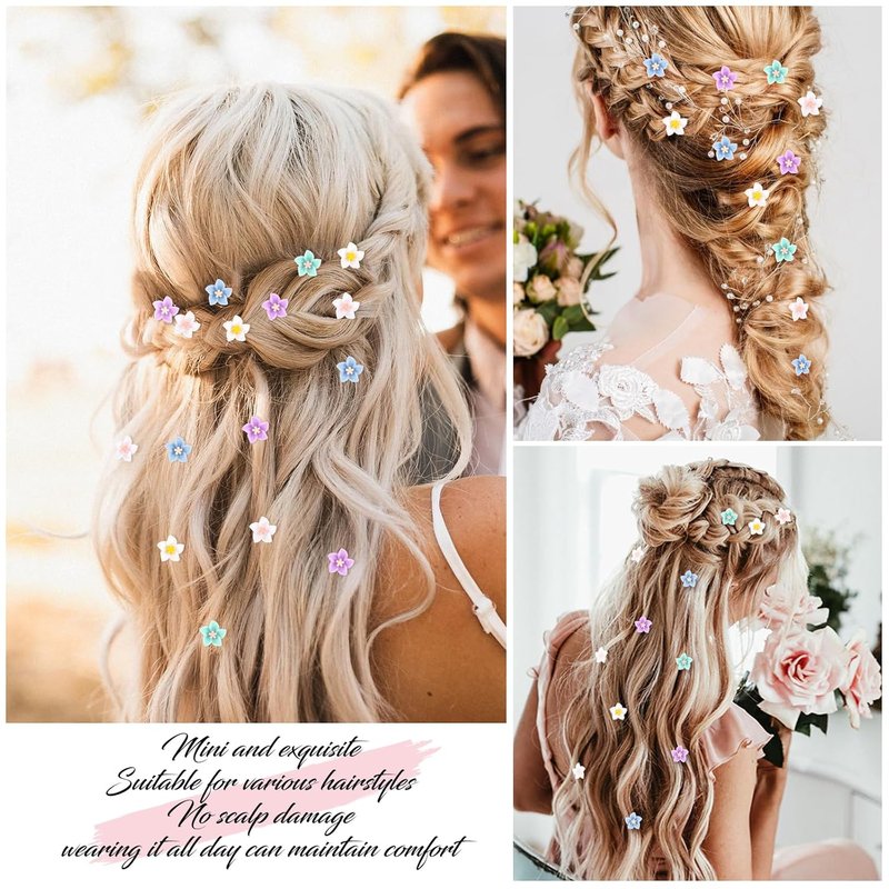 Flower Clips for Girls - 20Pcs Purple Floral Hair Accessories | Small Braided Hair Pins for Toddlers & Flower Girls