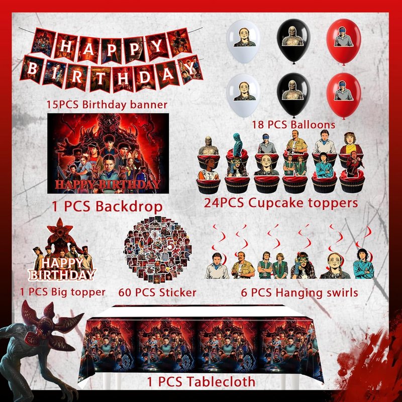 Birthday Party Decorations Kit - 125 Pcs with Backdrop, Tablecloth, Banners, Balloons & Cupcake Toppers | Themed Decor Essentials