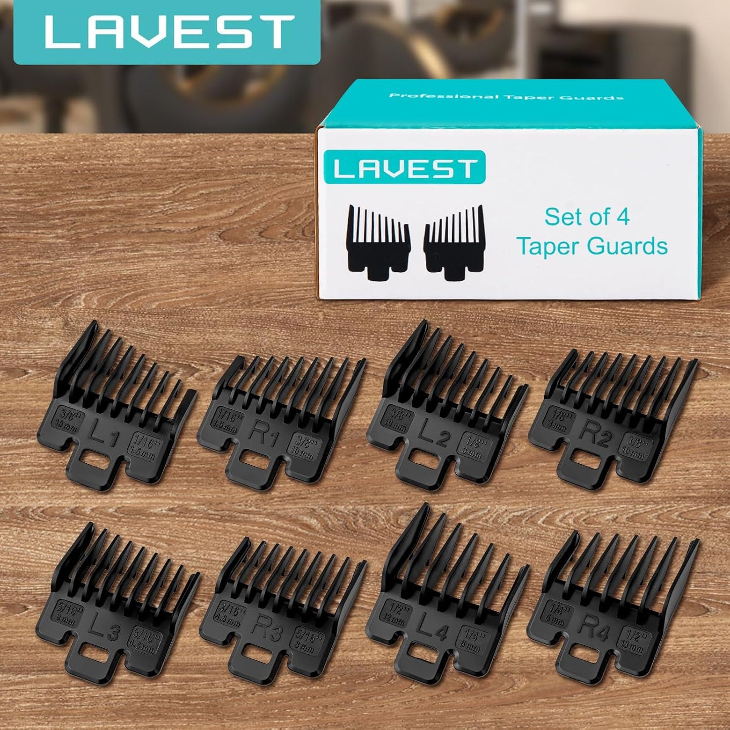 Fade Guide Set for Wahl Clippers - Taper Guards Replacement, 4 Black Sets