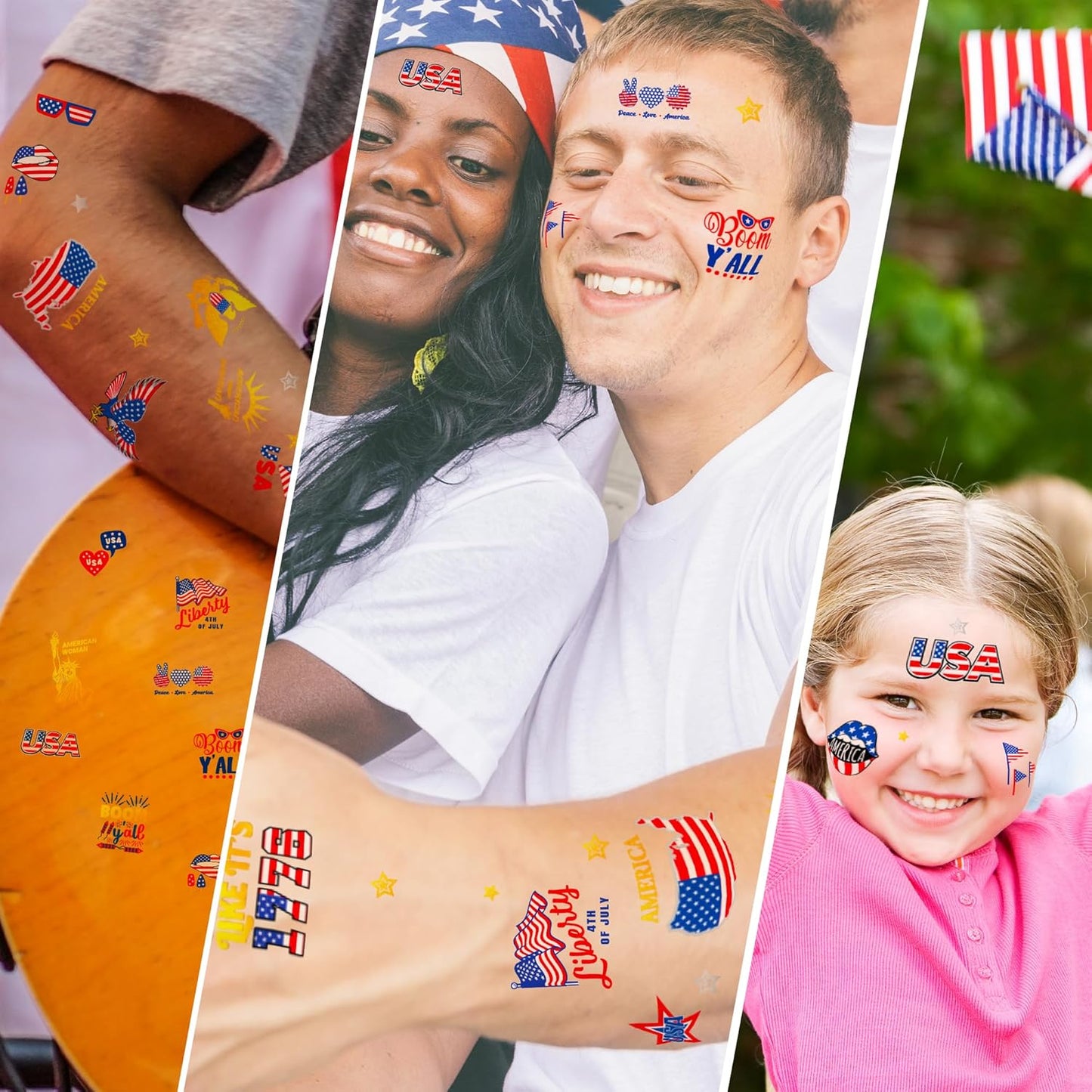 64 PCS 4th of July Temporary Tattoos - Patriotic American Flag Body Art | Red, White & Blue Designs
