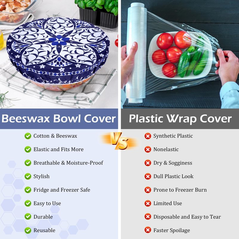 Revahope 2 Large Reusable Beeswax Bowl Covers for Bread Proofing, 10/12 Inch Elastic Beeswax Wraps Cotton Cloth Sourdough Bowl Covers for Proofing Baskets, Mixer Bowls, Food Storage Containers