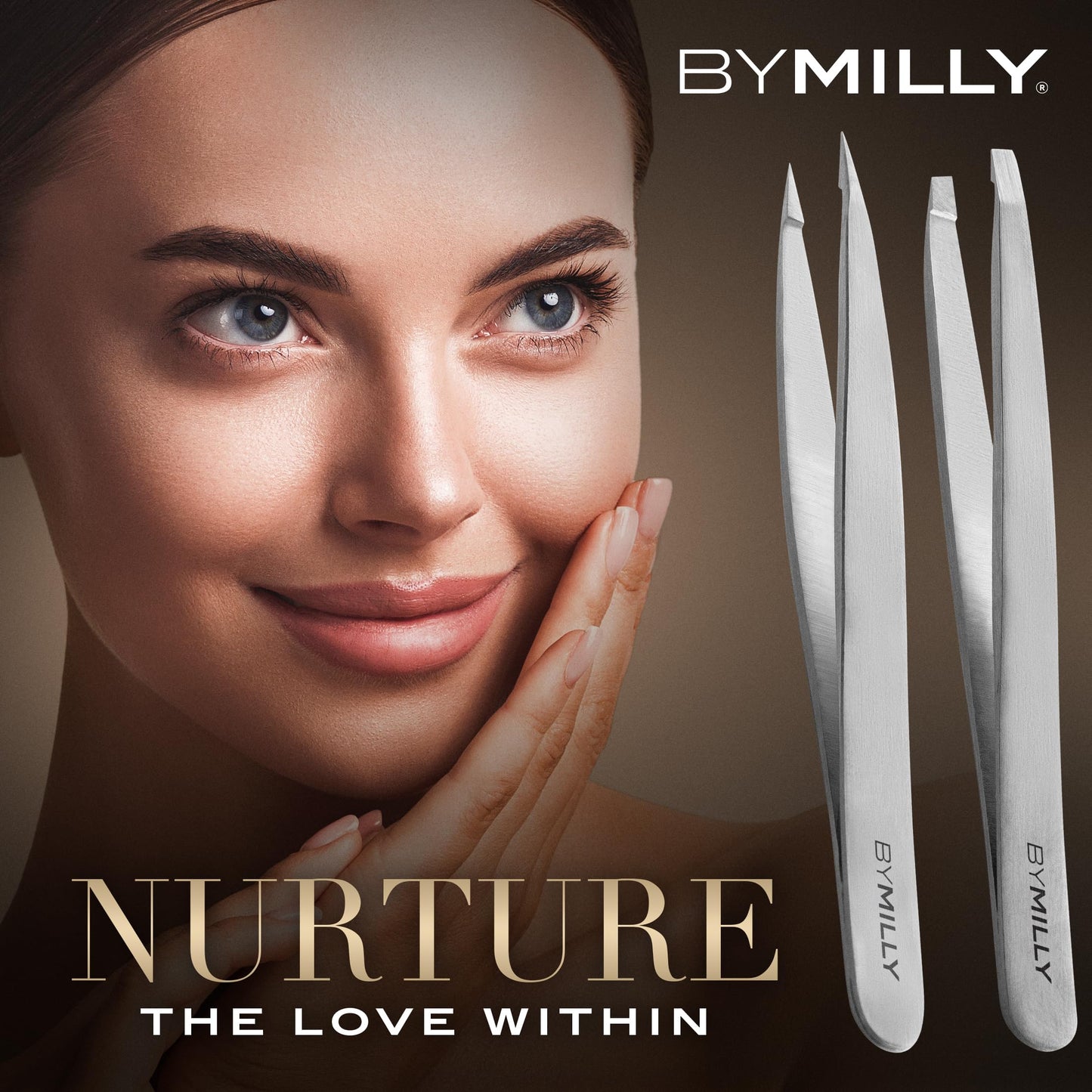 By MILLY Precision Tweezers Set | Slanted and Pointed Tip Tweezers Kit | High Carbon Stainless Steel | Aligned & Hand-Filed Tweezer Set Professional | Hair Removal & Eyebrow Tweezer Set | Silver