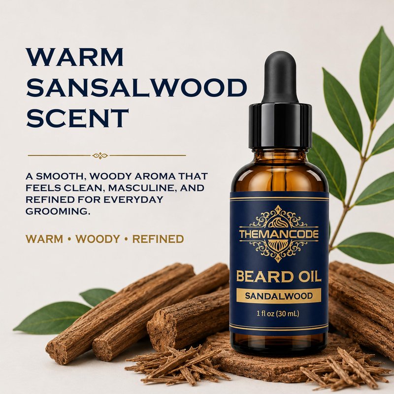 THEMANCODE Beard Oil for Men, Sandalwood, Beard Conditioner with Natural Jojoba & Grapeseed Oils, Softens, Strengthens and Moisturizes, Father Day Gifts
