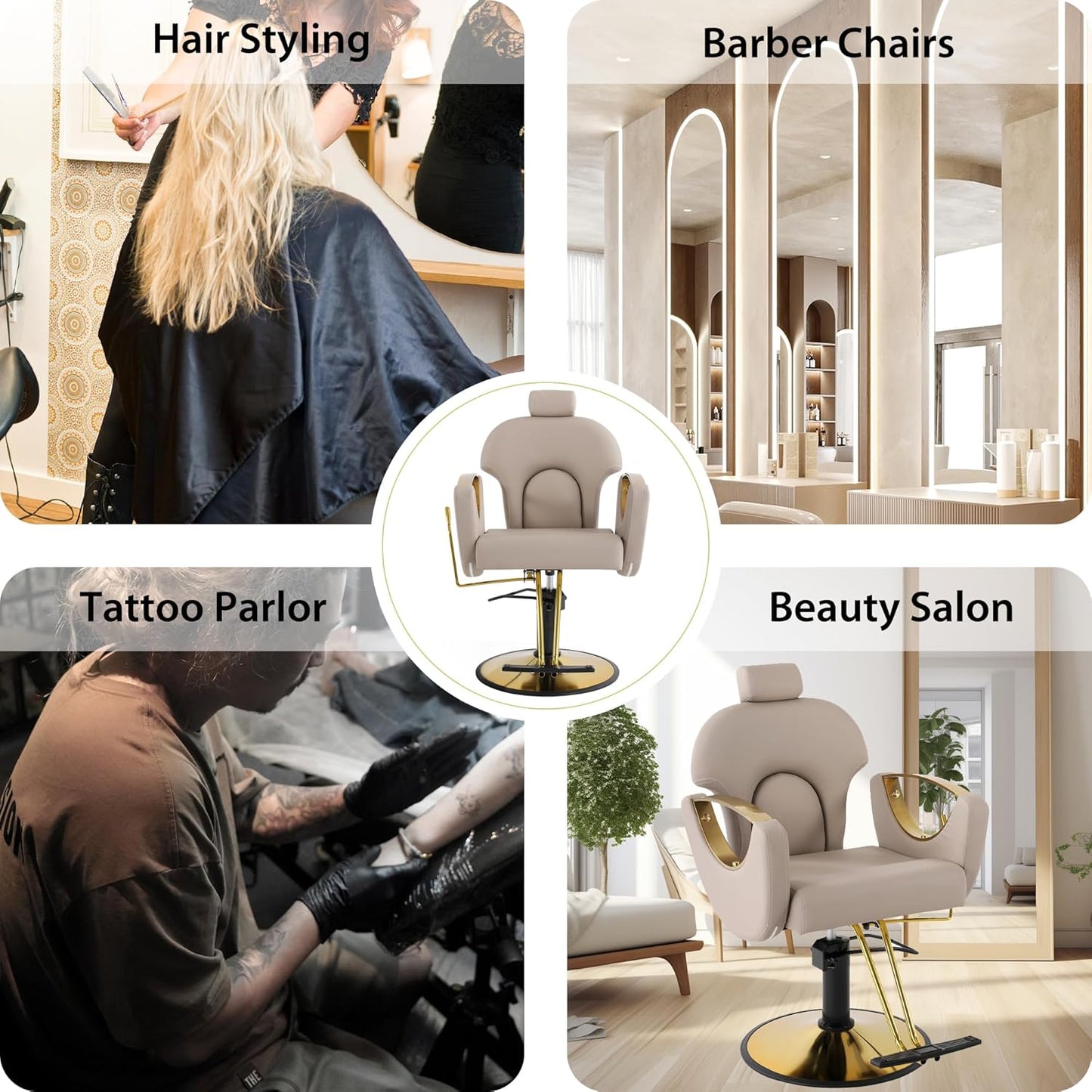 Reclining Barber Chair - Height Adjustable Styling Chair for Hair Salon | 360° Swivel, Grey