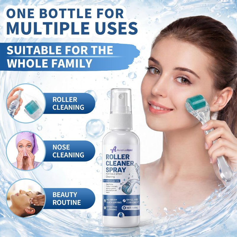 Avenuebool Cleaner Spray for Derma Roller, Skin Friendly Derma Roller Cleansing Spray Removes Residue & Buildup, Fast Dry Formula for Tool Grooves, Keeps Tools Clean & Smooth, 100ml/3.38 fl oz