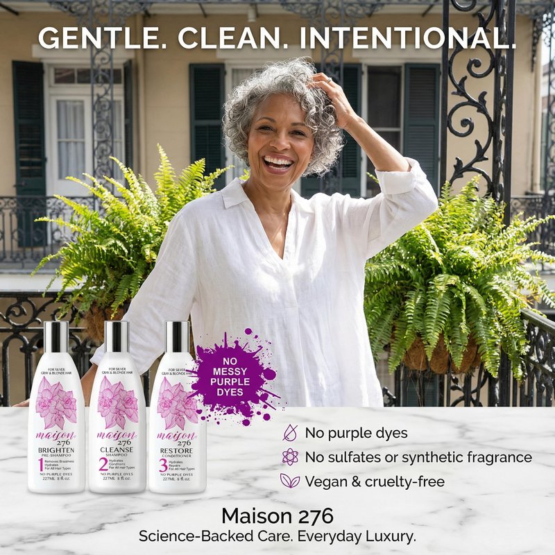 Maison 276 Pre-Shampoo, Shampoo and Conditioner for Silver, Gray & Blonde Hair, 3-Step System, Tone-Brightening & Enhancement, No Purple Dyes, Neutralizes Brassiness, Sulfate-Free, 3 x 8 oz Btls