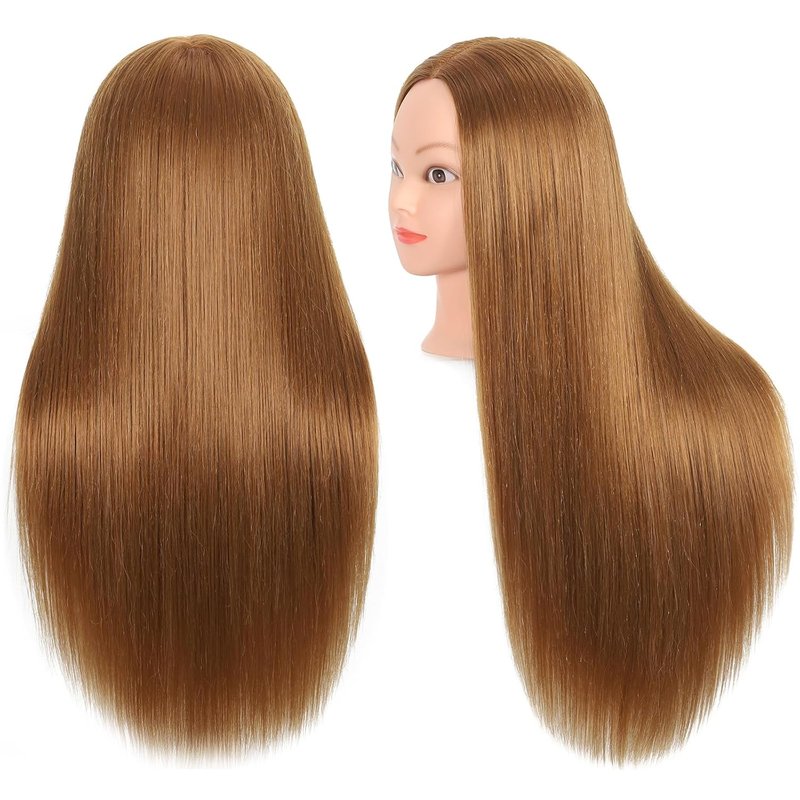 Mannequin Head - 80% Real Human Hair Cosmetology Practice Doll | 26"-28" Light Brown