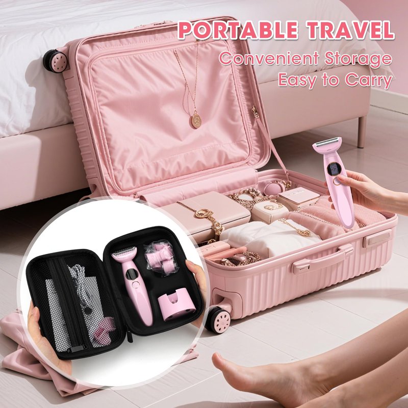 Karrte 5-in-1 Electric Razor for Women's Pubic Hair, Painless Body Shaver and Facial Epilator, Hair Removal for Face, Bikini Trimmer for Women's Private Area Pink