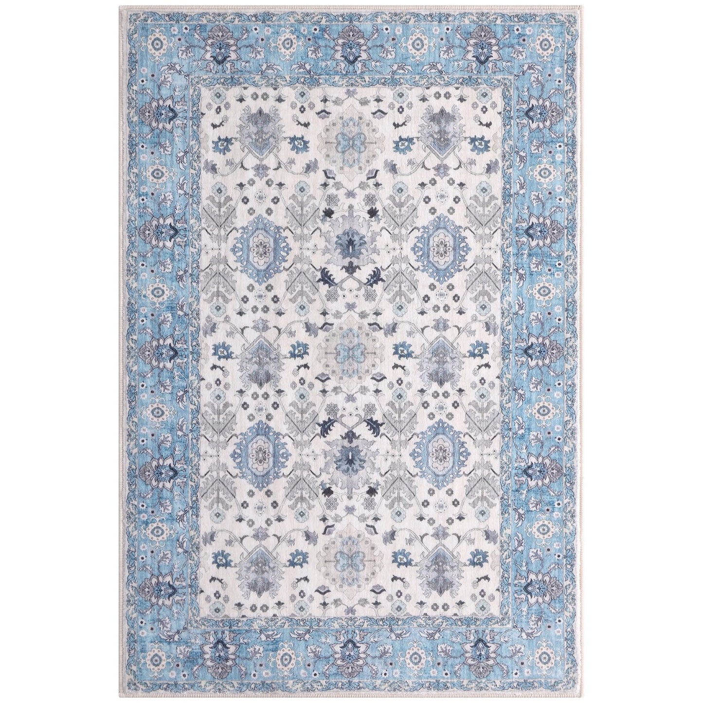 Vanmoos 2x3 Washable Area Rug – Soft, Non-Slip Entrance Rug, Durable Indoor Door mat, Floor Carpet for High-Traffic Areas, Entryway, Kitchen, and Bedside, Cozy Elegance/Blue