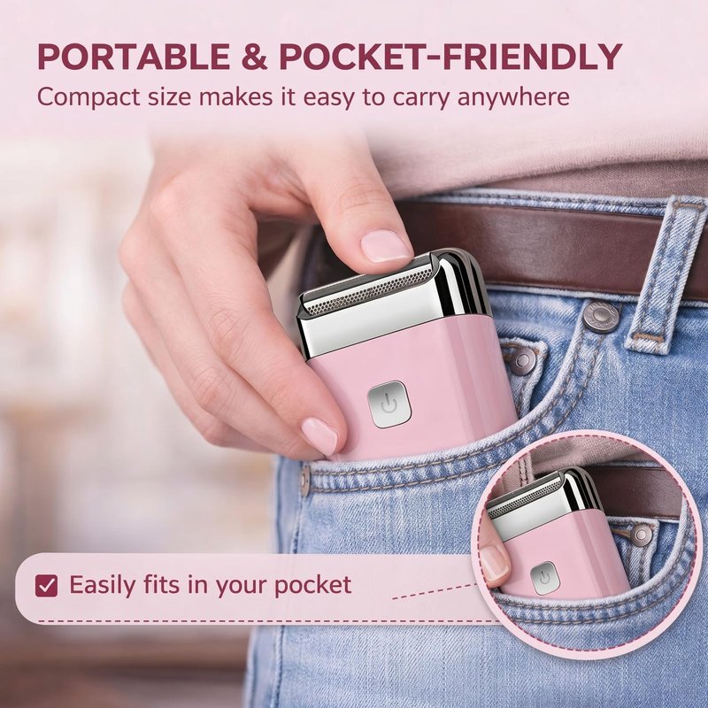 Mini Electric Razor for Women, Travel IPX7 Waterproof Rechargeable Trimmer Shaver, Alloy Body for Bikini, Arms, Legs, Faces with Portable Carry Bag