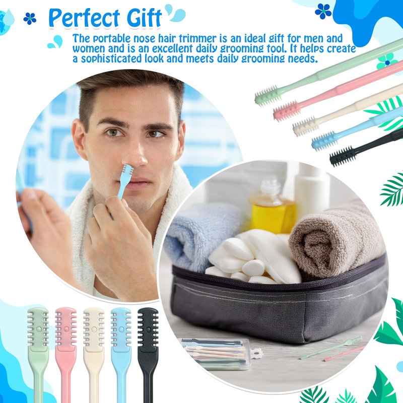 Lanties 48 Pcs 2-in-1 Nasal Hair Cutter Double Sided Nose Hair Trimmer Bulk for Women Men Portable 360° Rotating Manual Nose Nasal Knife Soft Cleaning Brush Box Package Multicolor