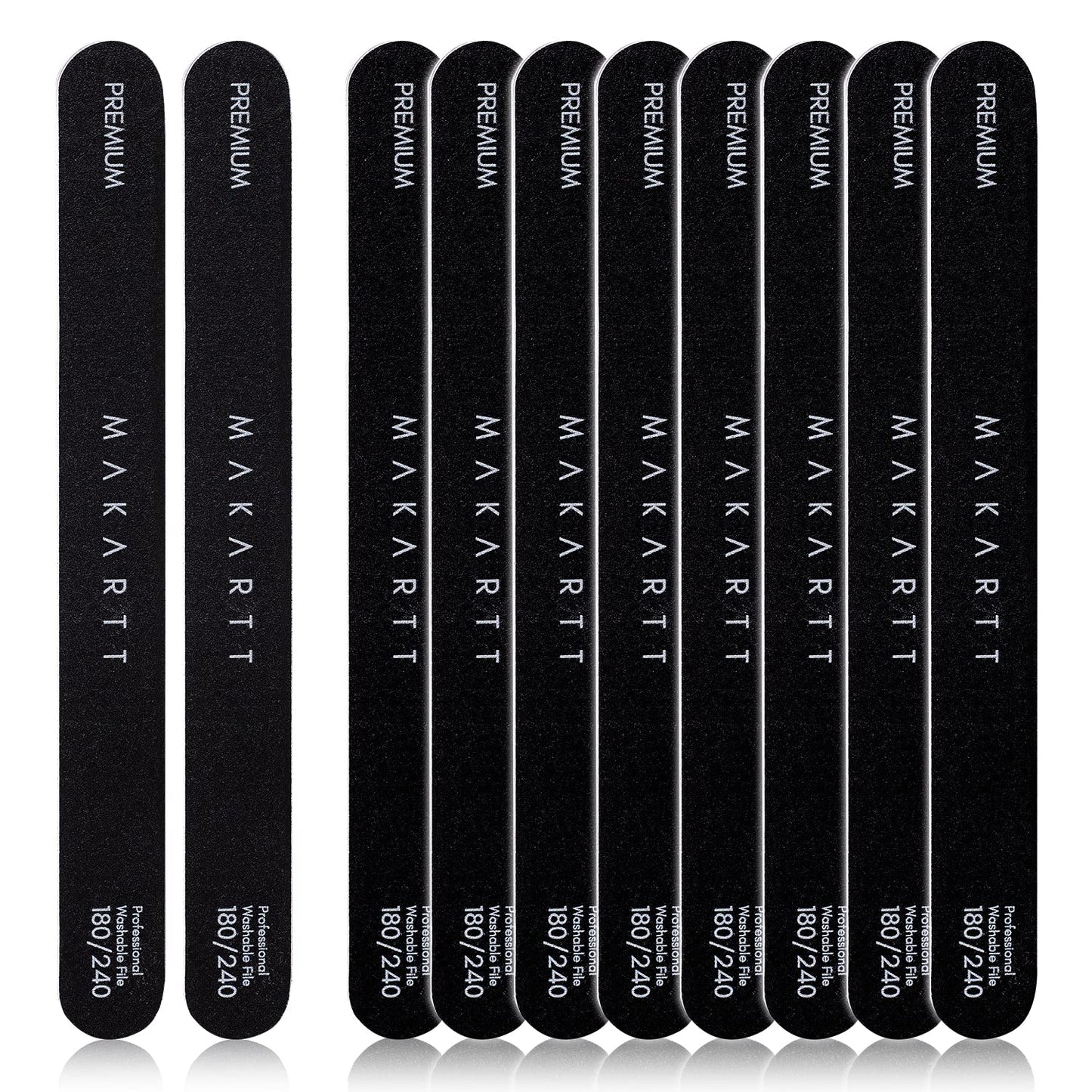Makartt Nail File Set - 180/240 Grit Emery Boards for Professional Manicure | 10pcs Washable Dual-Sided Files