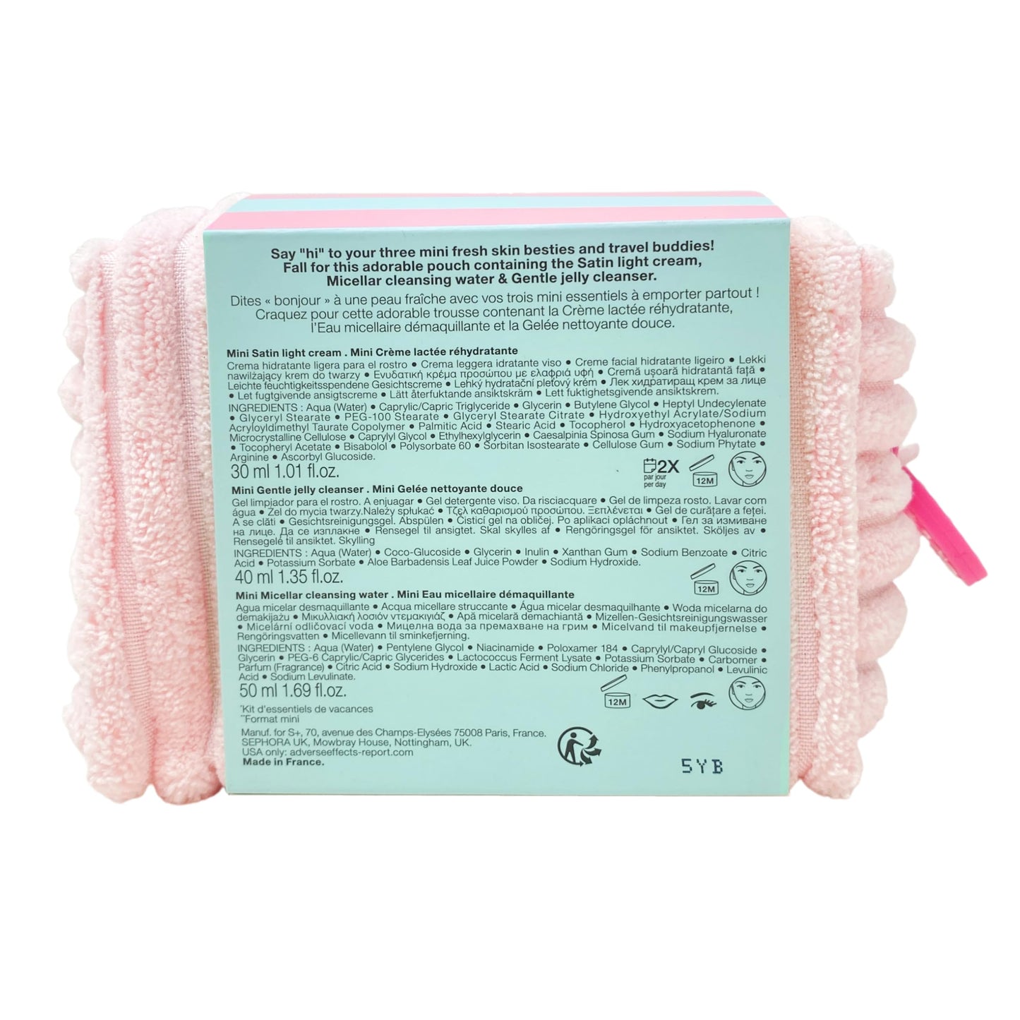 Sephora Collection Getaway Mini Essentials Set with Pouch – Satin Cream, Micellar Water & Jelly Cleanser – Travel Size Skincare