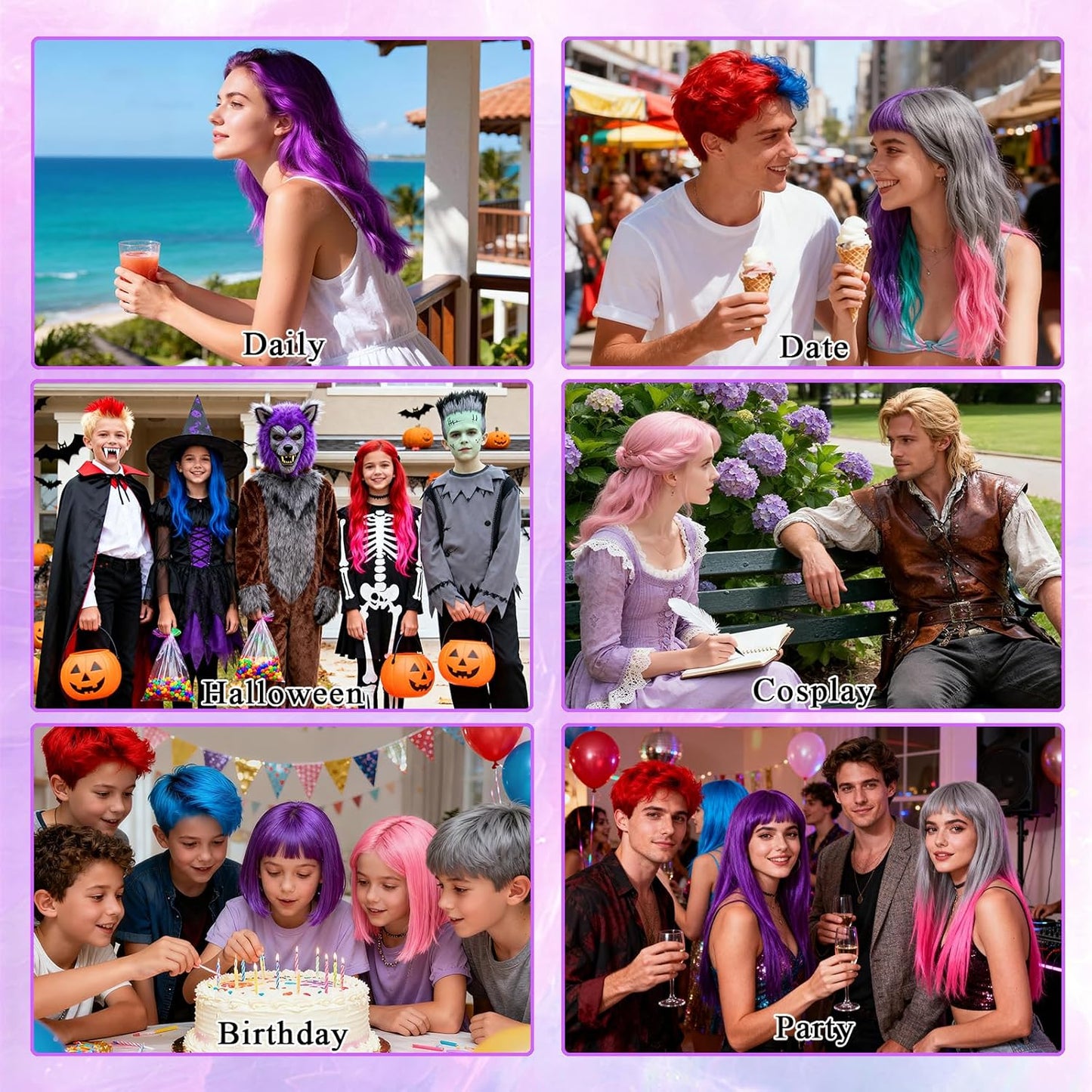 Temporary Hair Color Spray - Black, Silver & Red | One-Day Washable Hairspray for Party & Cosplay