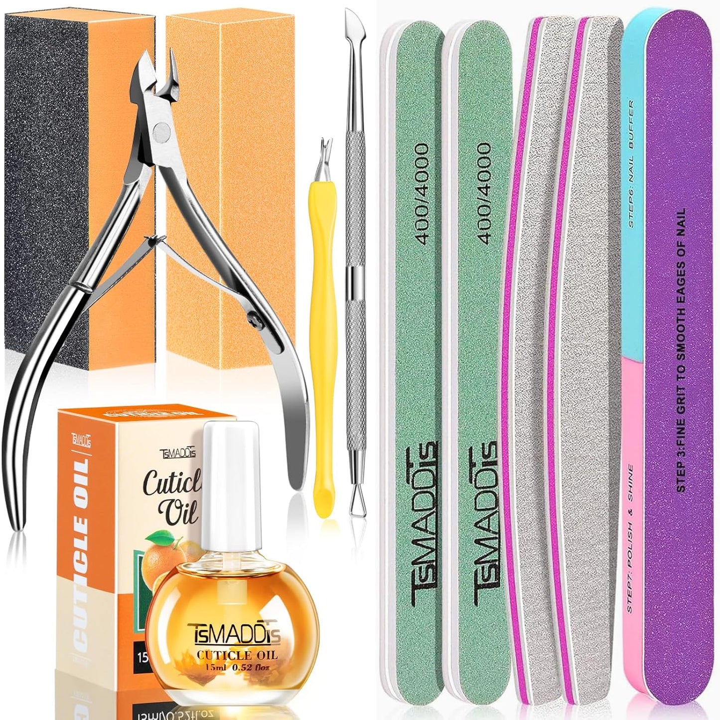 Manicure Tools Kit - Complete Nail Care Set with Files, Buffers, Cuticle Nipper & Oil | 9-Piece Essentials