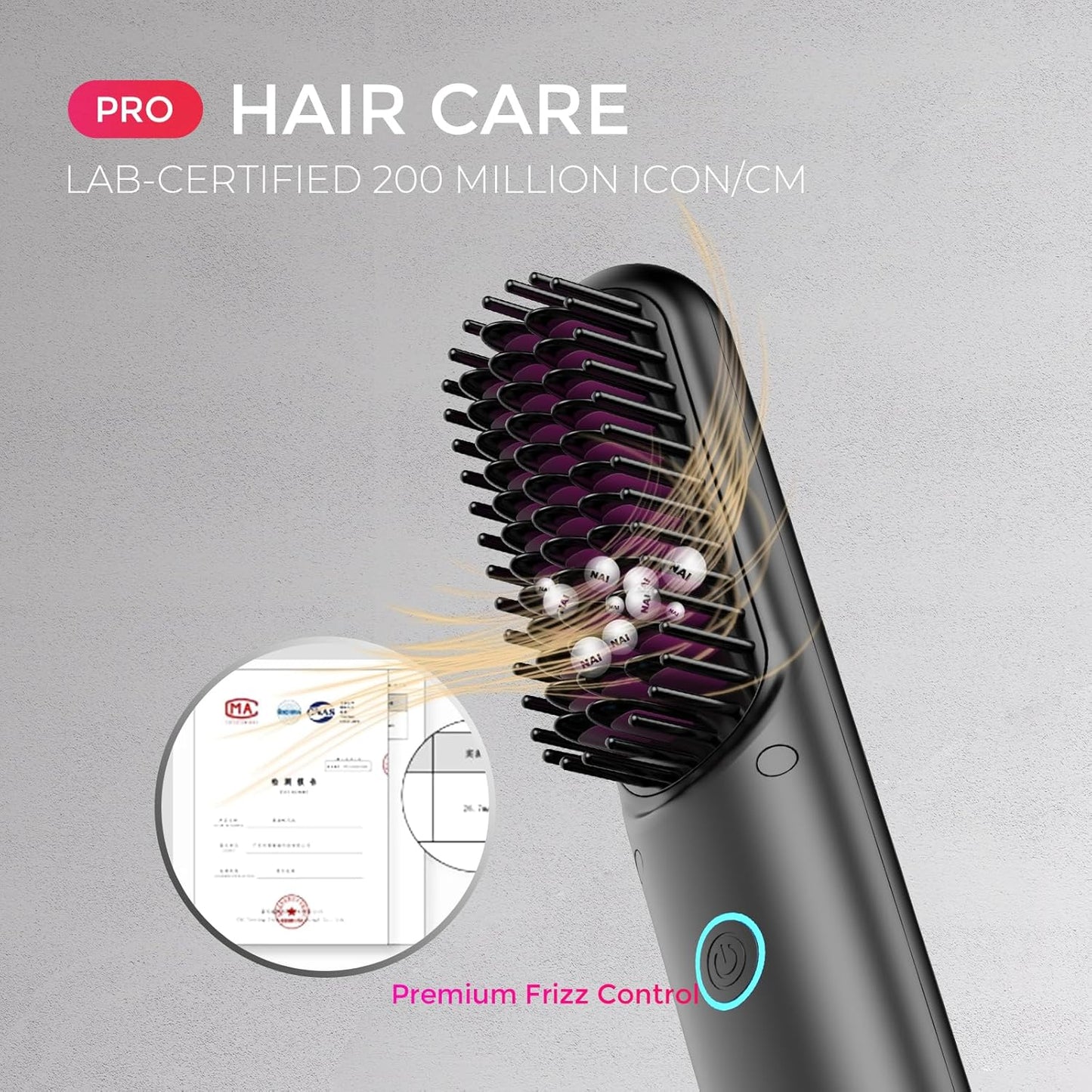 Cordless Hair Straightener Brush - Portable Mini Ionic Hot Comb for Travel | Lightweight & Fast Charging, Black