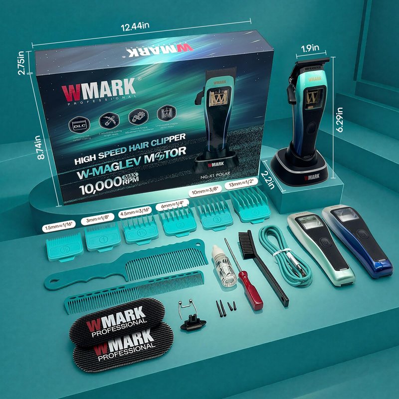 WMARK Hair Clippers for Men Professional Barber Clippers for Hair Cutting Kit Cordless Hair Clippers Maglev Vector Motor 10000RPM, DLC Fade Blades, USB-C Rechargeable NG-X1 Polar