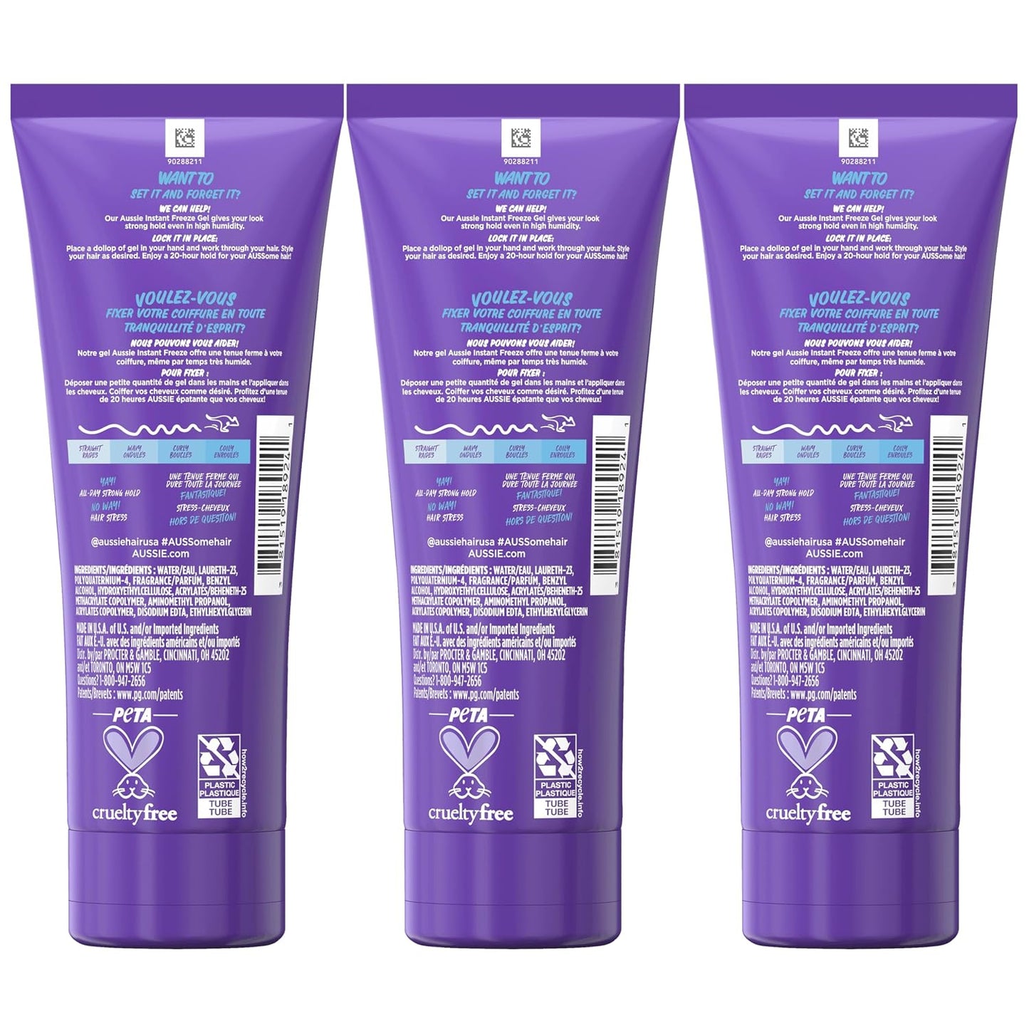 Aussie Instant Freeze Hair Gel - Maximum Hold, No Flaking, Frizz Control | 7 Fl Oz Triple Pack