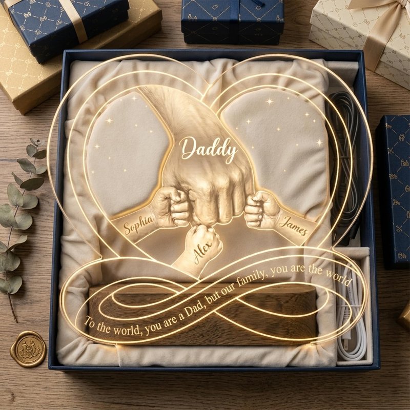 Noni Personalized First Bump Acrylic Night Light Stand, Custom Father's Night Light Decor for Dad, Gift for Husband, Grandpa, Father Day Ideas Decor