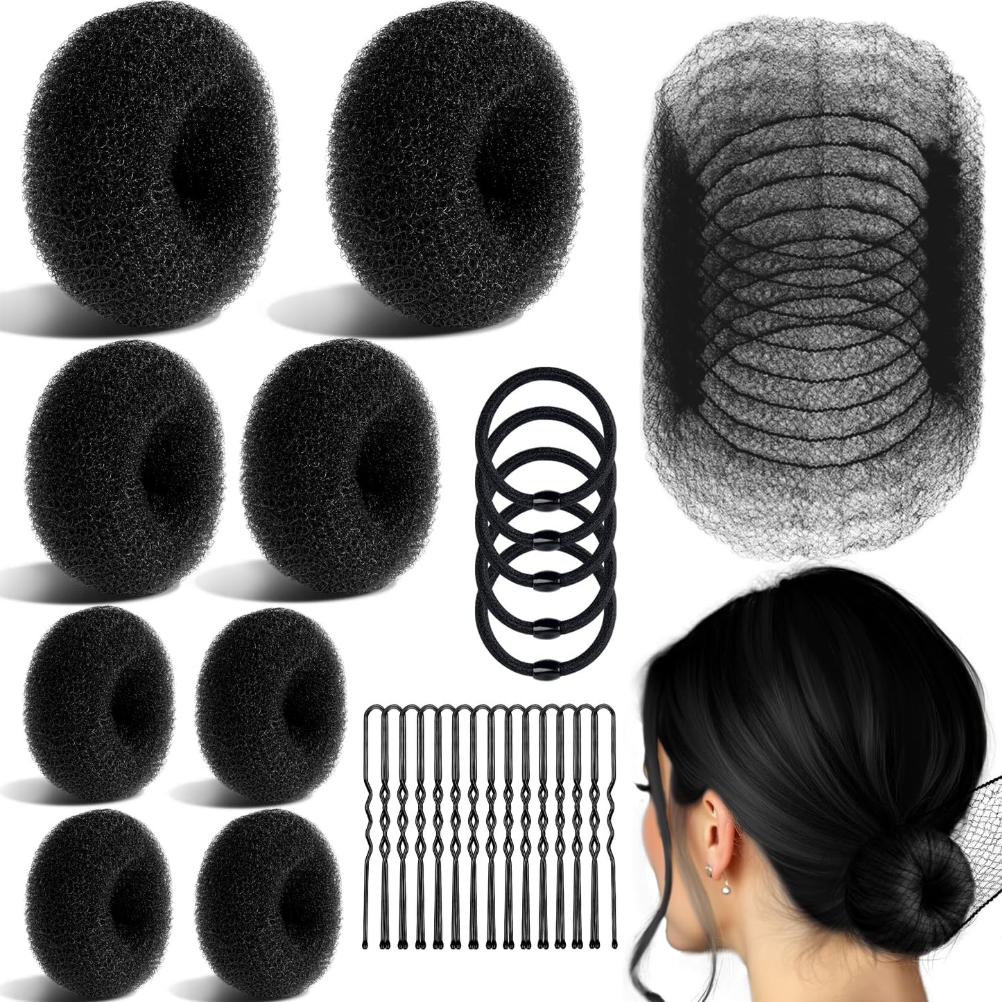 Bun Maker Set - 8 Bun Makers, 10 Brown Hair Nets & 40 Bobby Pins for Dance & Ballet | Hair Accessory Kit