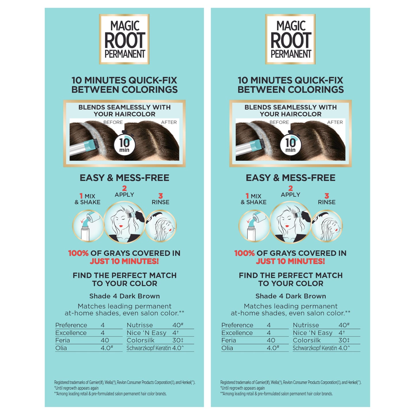 L'Oreal Paris Magic Root Permanent Hair Color Kit, 100% Gray Hair Coverage In Just 10 Minutes, Precision Brush Applicator for Seamless Application, 4 Dark Brown (2 Count)