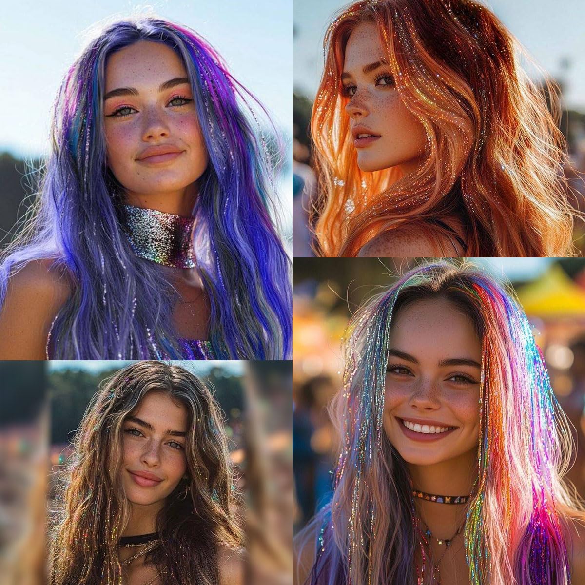Hair Tinsel Kit - 22 Color Glitter Hair Extensions for Teens | Heat Resistant 48-Inch Accessories for Parties & Cosplay