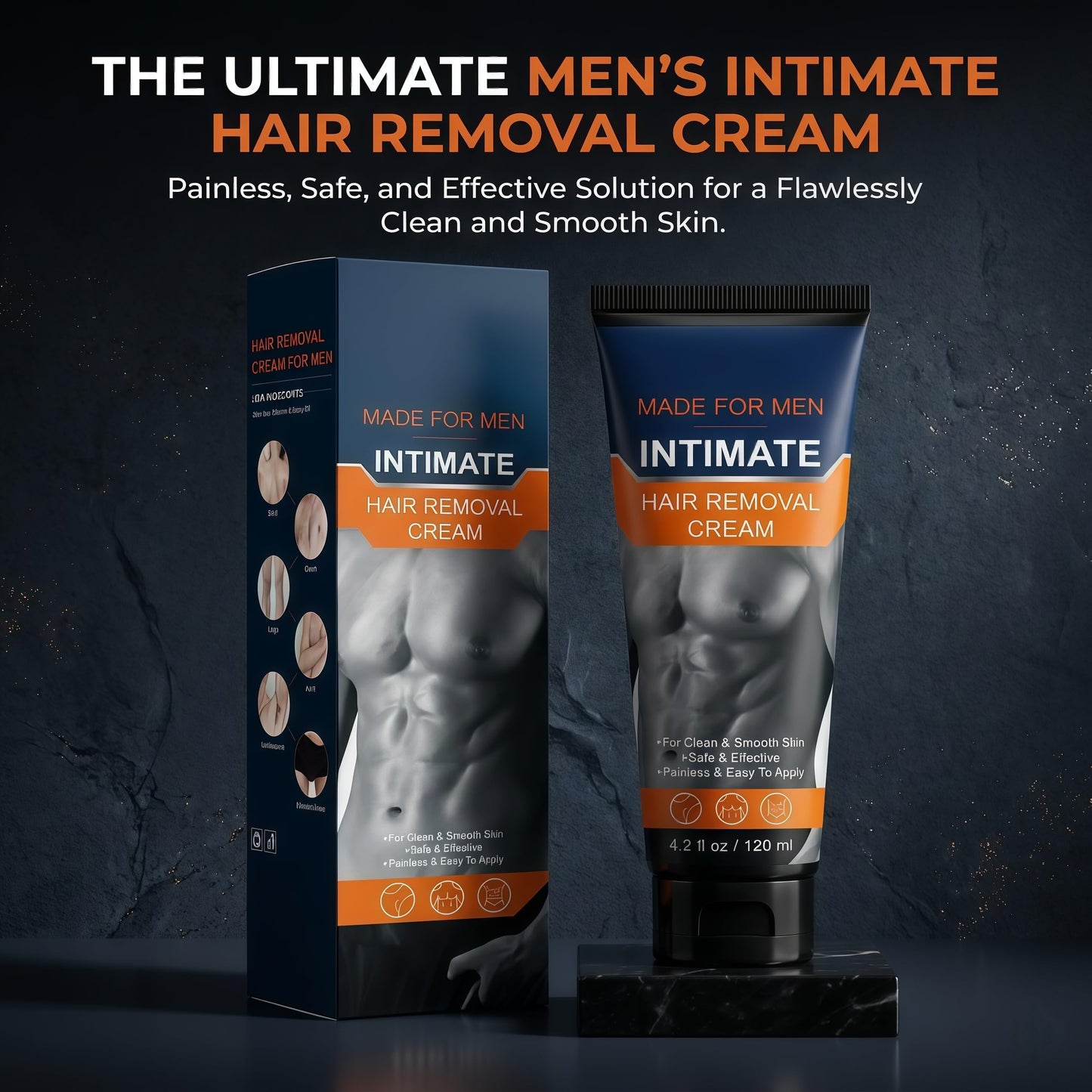 Intimate Hair Removal Cream for Men, Sensitive Skin Formula with Aloe Vera & Vitamin E, Painless Depilatory Cream for Private Parts, Chest, Back and Legs, 4.2 fl oz